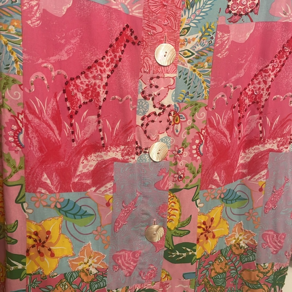 Tropical Resort Turtle Floral Pineapple Palm Tree Giraffe Beaded Top size medium - Picture 7 of 12